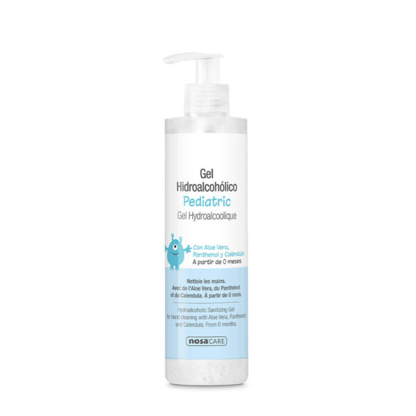 Gel hidroalcohólico Pediatric para el lavado de las manos sin necesidad de agua. Elimina la suciedad por completo. Formulado con Alcohol y con Aloe Vera