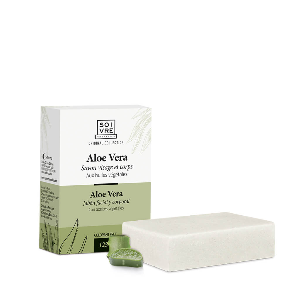 Jabón elaborado artesanalmente y formulado a base de una exclusiva combinación de Aloe Vera con aceites vegetales de alta calidad. Indicado para limpiar con suavidad y a su vez calmar